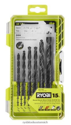 RYOBI 15 Stk. Schwarzoxid-Bohrerset mit rundem Schaft Zubehör 6V8HV6786