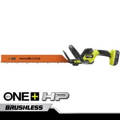 RYOBI 18 V One+ PS bürstenlose 22-Heckenschere mit 2-Ah-Akku und Ladegerät draussen 6V8HV6334