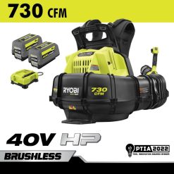 RYOBI 40 V HP bürstenloses Whisper Series 730 cfm Rucksack-Gebläse-Set draussen 6V8HV6301
