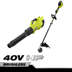 RYOBI Bürstenloses 40-V-HP-Gebläse der Whisper-Serie mit 600 cfm und 15 Kohlefaser-Fadenschneider-Kombi-Kit draussen 6V8HV6418